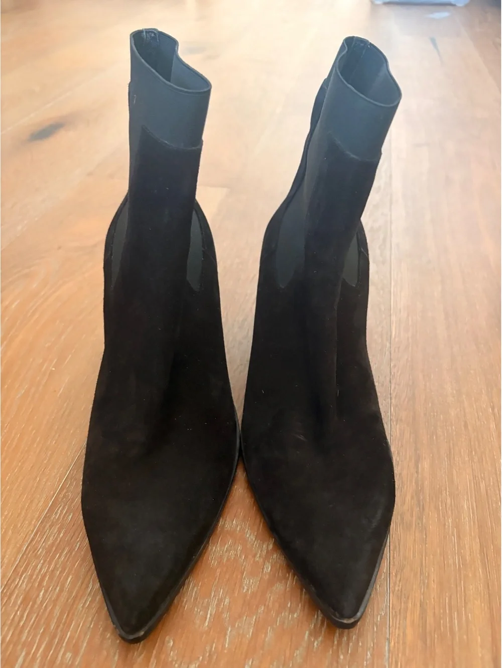 rag & bone Black Suede Ankle Boots Pointed Toe Block Heel Chic Size 8.5